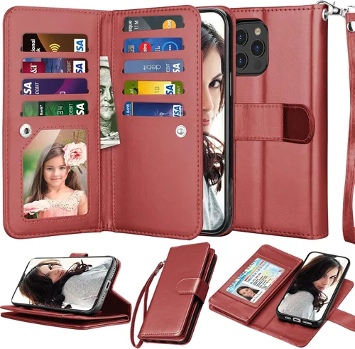 Vista 8 de Njjex Funda compatible con iPhone 12 Pro Max / iPhone 12 Pro Max de 6.7 pulgadas (2020), [9 ranuras para tarjetas] tarjetero de piel sintética
