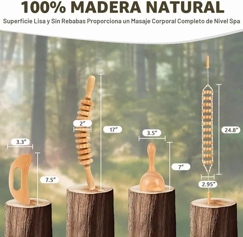 Vista 7 de KintKita Herramientas de masaje de terapia de madera 4 en 1, masajeador de drenaje linfático de madera, removedor de celulitis corporal, kit