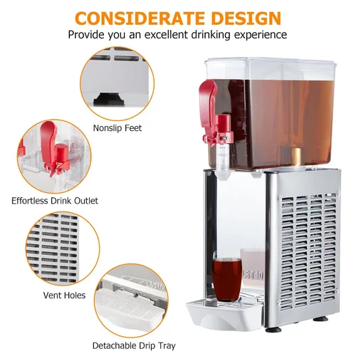 Vista 7 de Towallmark 1 Tanks Dispensador de jugo comercial de 2.64 galones de 10 litros, 10 litros por tanque, dispensador de bebidas de té helado de acero