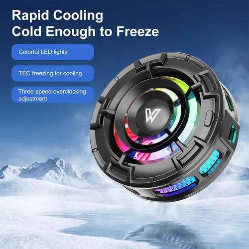 Vista 3 de Magnetic Phone Cooler with LED Lights, 3 Speed for Gaming (Black)