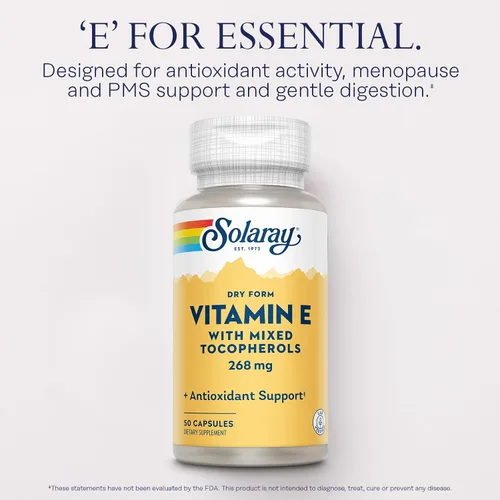 Vista 3 de SOLARAY Vitamina E 400 UI (268 mg), forma seca con tocoferoles mixtos Vitamina E - Suplemento antioxidante, PMS y apoyo para la menopausia