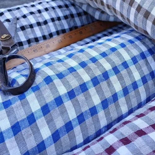 Vista 5 de Tela de lino de sirsaca a cuadros azules Material duradero, perfecto para coser, ropa y manualidades