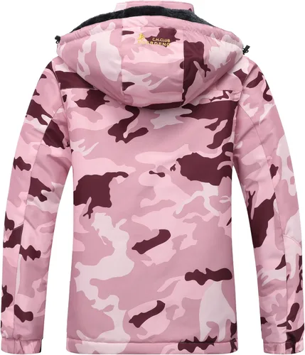 Vista 2 de MOERDENG Chaqueta de esquí para mujer, abrigo cálido de invierno Rosered Camo