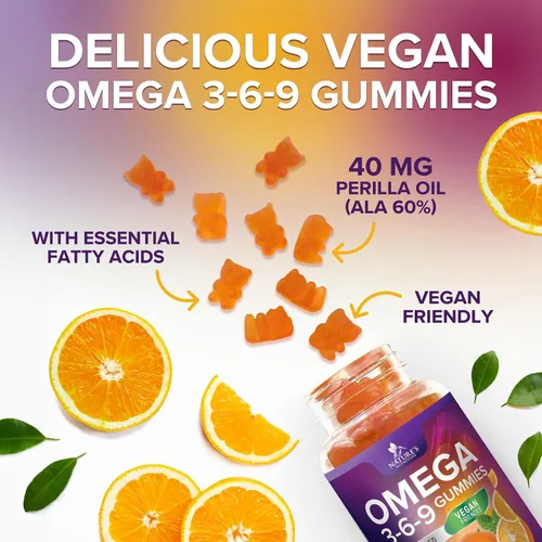 Vista 5 de Gomitas Omega 3 6 9 – Suplemento vegano Omega 3 Gomitas – Aceite de ácidos grasos esenciales 369 Complejo de apoyo cardíaco y apoyo cerebral