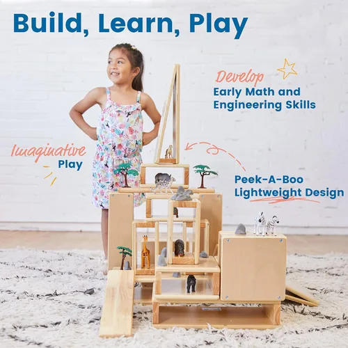 Vista 3 de ECR4Kids - Juego de bloques y arcos apilables de madera, juguetes Montessori, natural, 18 piezas