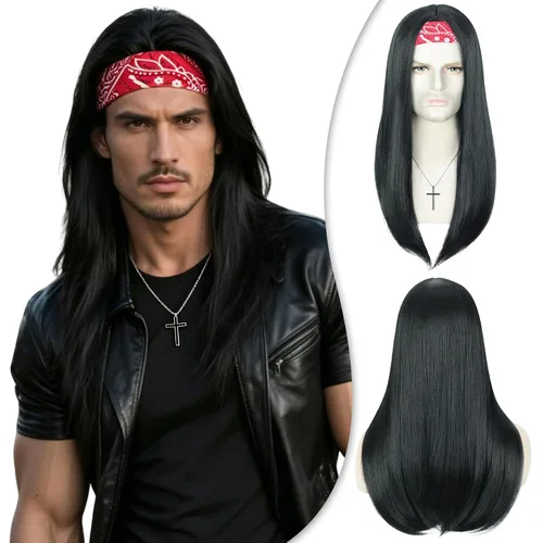 Vista 21 de Creamily Peluca marrón para hombre, disfraz de pelo corto, estilo cosplay marrón (Brown-1)