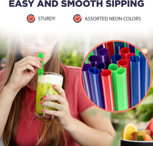 Vista 3 de Fit Meal Prep Paquete de 100 popotes desechables de plástico coloridos para batidos de 8 pulgadas, sin BPA, envueltas individualmente para batidos
