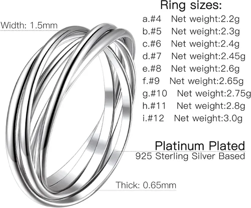 Vista 7 de Suplight Anillos entrelazados de plata de ley para mujer, anillo simple para ansiedad, anillos de polvo de estrellas lisos, anillo apilable