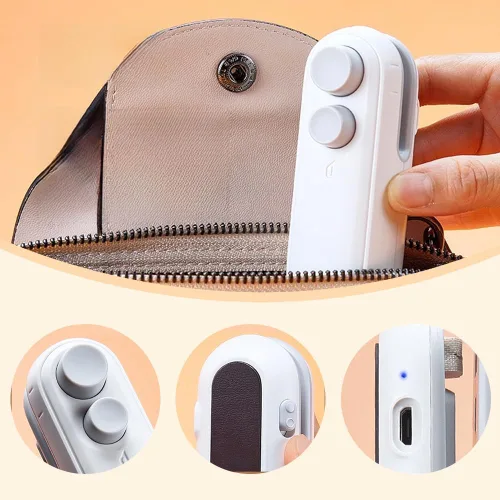 Vista 4 de Mini sellador de bolsas, sellador y cortador de bolsas 2 en 1 portátil 2025, mini máquina selladora recargable con imán para aperitivos, papas