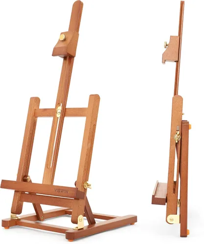 Vista 7 de VISWIN Caballete de mesa con marco en H de 25 pulgadas para pintar, caballete de mesa de madera de haya ajustable, caballete de arte portátil