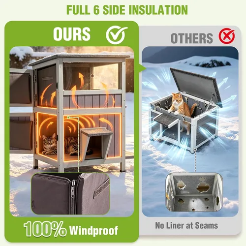 Vista 6 de GUTINNEEN Heated Outdoor Cat House Weatherproof, Insulated Liner, Outside