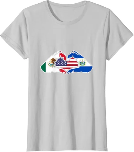 Vista 23 de Corazón manos México, El Salvador y Estados Unidos. Camiseta, Negro