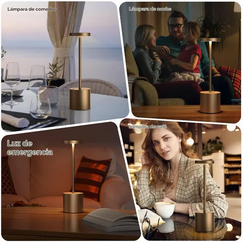 Vista 3 de Pack de 2 lámparas de mesa inalámbricas, lámpara de escritorio recargable con batería LED de 5000 mAh, metálica, USB, portátil, lámpara de mesa