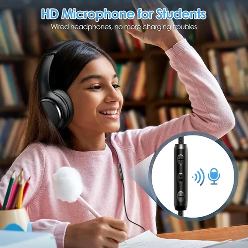 Vista 4 de Auriculares USB C con cable sobre la oreja con micrófono HD, auriculares plegables con cancelación activa de ruido