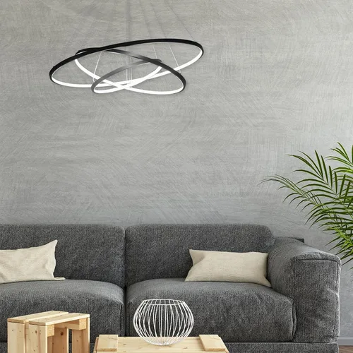 Vista 5 de LightInTheBox Lámpara colgante de 3 anillos para sala de estar, comedor, luz de techo moderna, diseño de círculo, 20+40+23.6 in, color = negro