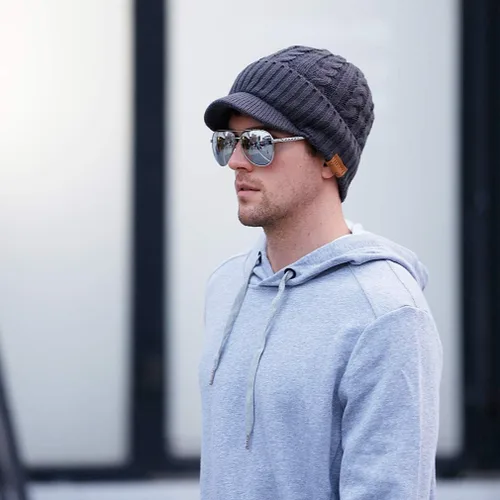 Vista 2 de FORBUSITE Gorro de punto para hombre con visera para invierno y mujer gorro grueso con ala