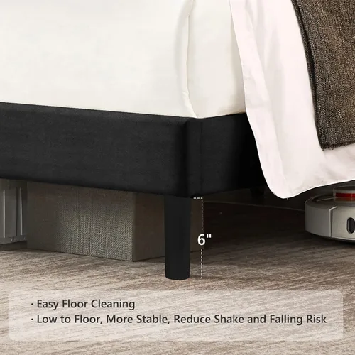Vista 8 de Flolinda Base de cama de plataforma tamaño Queen con cabecera tapizada de terciopelo y soporte de listones de madera, base de colchón totalmente