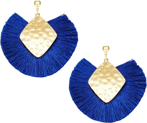 Vista 23 de Aretes de aro con borla, aretes colgantes de hilo de declaración, elegantes aretes largos con flecos, ligeros, largos y con gancho francés, para un