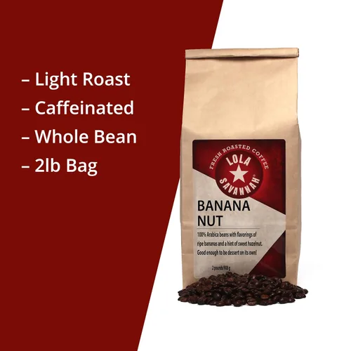 Vista 4 de Lola Savannah Café con cafeína en grano entero con nuez de plátano, 2 libras