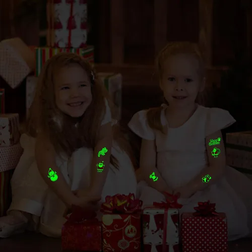 Vista 5 de Partywind 105 estilos de suministros de fiesta de Navidad brillantes para niños, tatuajes temporales luminosos de Navidad para decoraciones