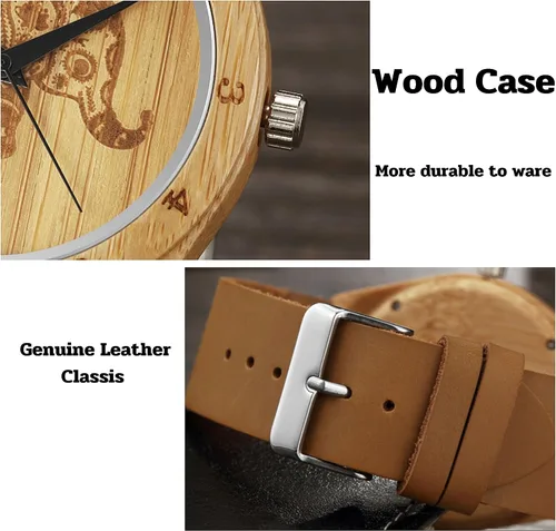 Vista 7 de MW Watches Reloj de madera elefante mujer cuero genuino, Classic