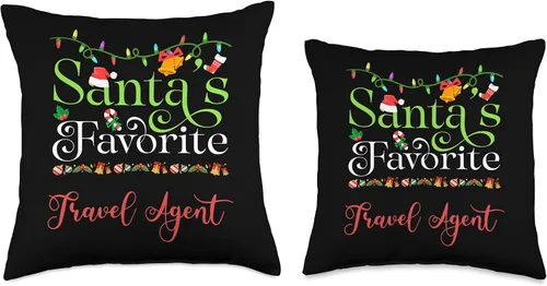 Vista 3 de Santa's Worker Holiday Threads Santas Favorite Travel Agent Holiday Top Elf Profession Throw Pillow, 16x16, Multicolor