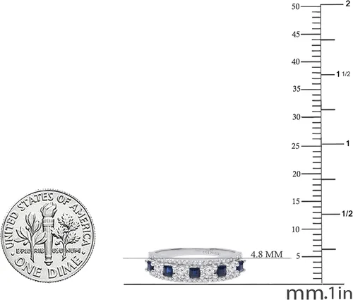 Vista 23 de Dazzlingrock Collection Anillo de boda de 9 piedras de zafiro azul princesa y diamante blanco redondo de 0.098 in cada uno en oro de 14 quilates