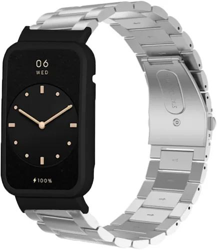 Vista 5 de Correa de metal compatible con Xiaomi Mi Band 7 Pro, correa de reloj de repuesto de acero inoxidable, cómoda correa ajustable con herramienta