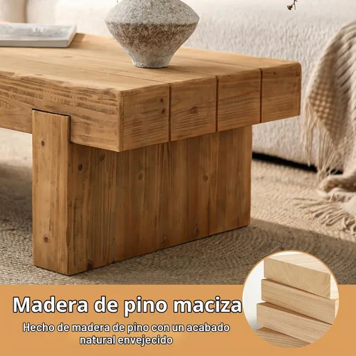 Vista 5 de SSLine Mesa de Centro de Madera Maciza de 47.6 Pulgadas Mesa de Centro Rectangular para Sala de Estar, Mesas de Centro de Cóctel Estilo Granja