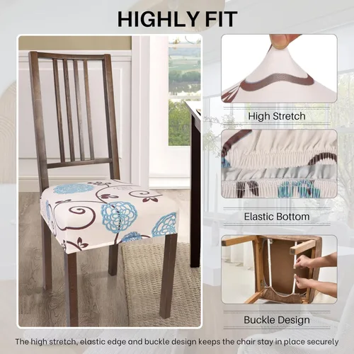 Vista 2 de SearchI Juego de 2 fundas de asiento elásticas para sillas de comedor, suaves, extraíbles y lavables, para sillas de comedor, protector de asiento