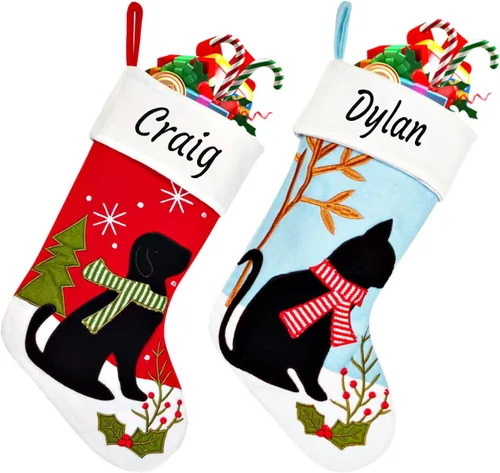 Vista 14 de Calcetín de Navidad Personalizado Grande Tejido Personalizado Bordado con Nombre Calcetín de Navidad para Familia Niños Mascotas Decoración