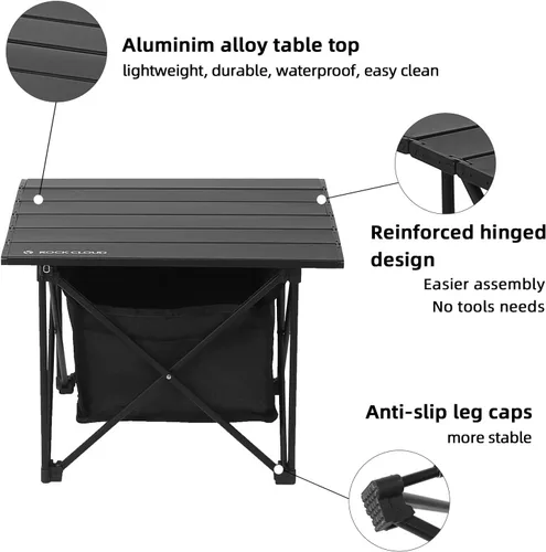 Vista 7 de ROCK CLOUD Mesa de campamento portátil de aluminio ultraligera, mesa de playa compacta plegable con bolsa de almacenamiento para camping