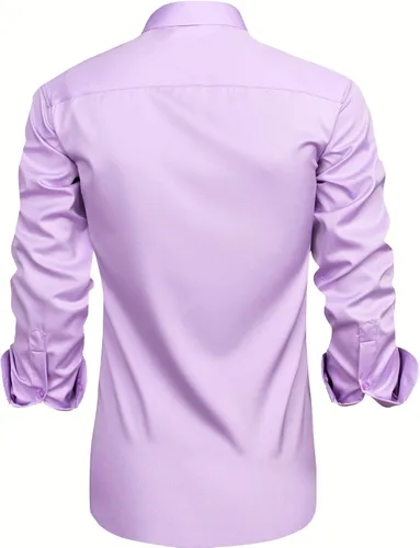 Vista 3 de J.Ver - Camisa de vestir para hombre, informal, manga larga, no se arruga, ajuste regular, elástica, con botones
