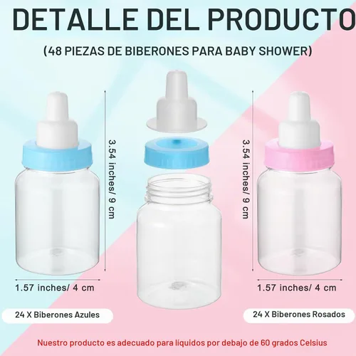 Vista 2 de 162 piezas de revelación de género para baby shower, 48 mini botellas de leche de plástico para bebé, 48 mini chupetes de plástico, 64 calcomanías