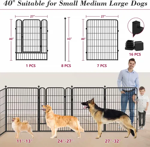 Vista 6 de Corralito para perros, 40 pulgadas, 8 paneles, valla para perros al aire libre, resistente, corral para perros grandes, medianos y pequeños, corral