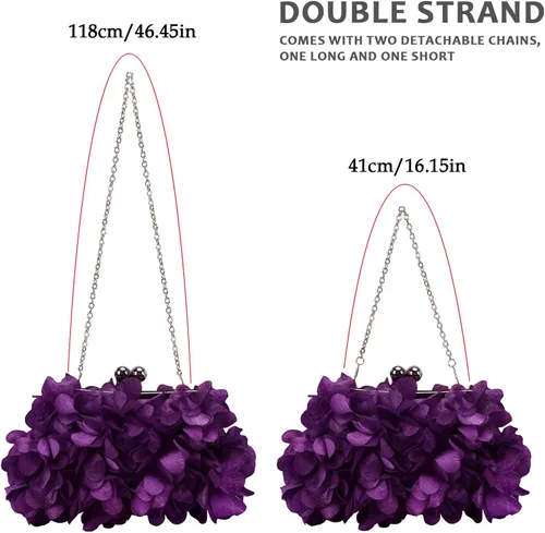 Vista 5 de LAKSMI Bolsos de noche de embrague para mujer, apliques florales, bolso formal Shouder con cadenas desmontables