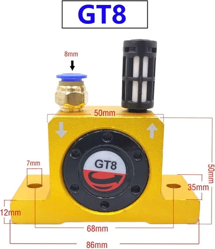 Vista 5 de 8 unids GT8 vibradores neumáticos de turbina de aire G1/8 ''vibradores de turbina neumática industrial vibrador rotatorio de aire Golden GT-8 Series