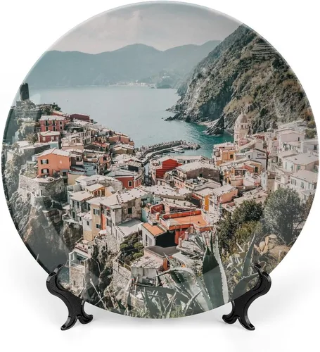 Vista 10 de Placa decorativa para montaje en pared, árbol de Navidad, placa redonda de cerámica con soporte, platos para el hogar, platos de postre, decoración