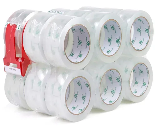 Vista 9 de BOMEI PACK 12 rollos de cinta de embalaje transparente con dispensador gratis, cinta de repuesto resistente para envío y embalaje, 2.4 mil 1.88