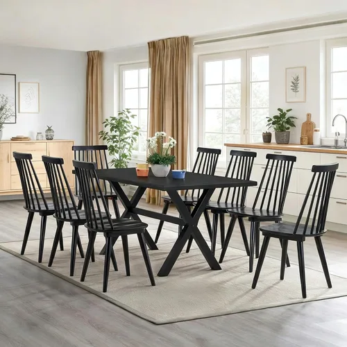 Vista 10 de DUHOME Juego de 2 Sillas de Comedor de Madera Silla de Comedor Husillo Negro Lateral Cocina Habitación Sillas de Granja Campestre Negro