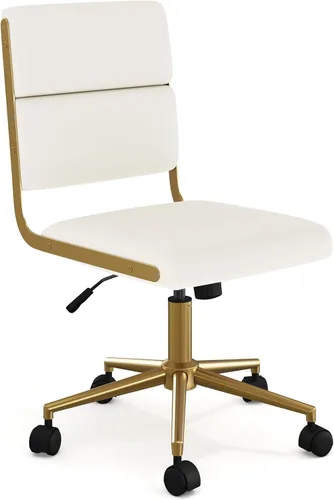 Vista 14 de Martha Stewart Lulu - Silla giratoria con asiento ajustable en altura para oficina en casa en piel sintética negra con marco de níquel pulido