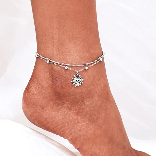 Vista 12 de CHIC & ARTSY Tobilleras delicadas de plata de ley S925 para verano, pulsera de tobillo ajustable multicapa para playa, joyería de pie para mujer