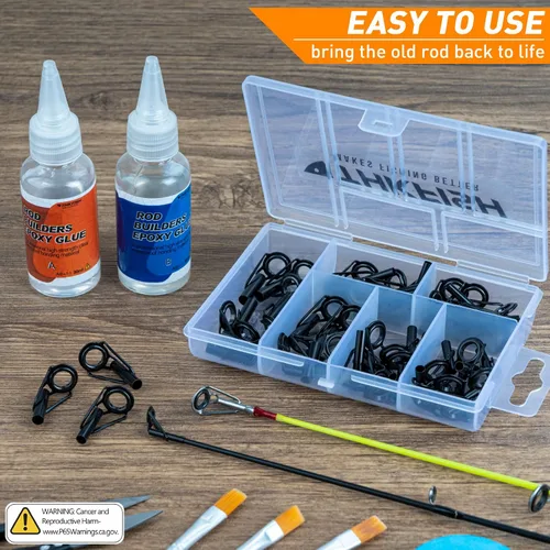 Vista 3 de THKFISH Kit de reparación de puntas de caña con pegamento, kit de reparación de caña de pescar, suministros completos de repuesto de punta de poste
