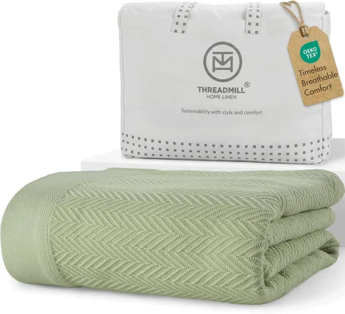Vista 25 de Threadmill - Mantas de algodón de lujo para cama tamaño individual Manta 100% algodón para todas las estaciones para cama individual Manta