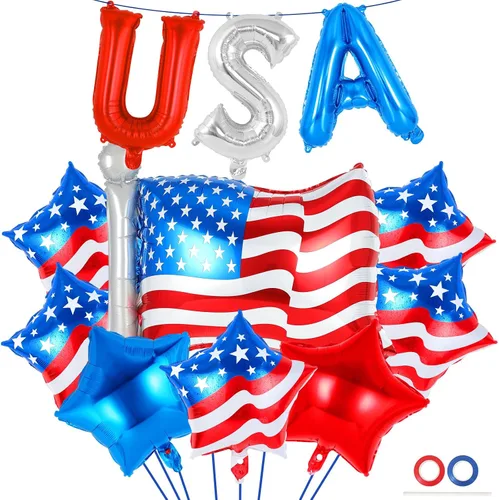 Vista 9 de 29 globos del 4 de julio, globos de decoración del Día de la Independencia, globos de papel de aluminio de la bandera estadounidense, globo
