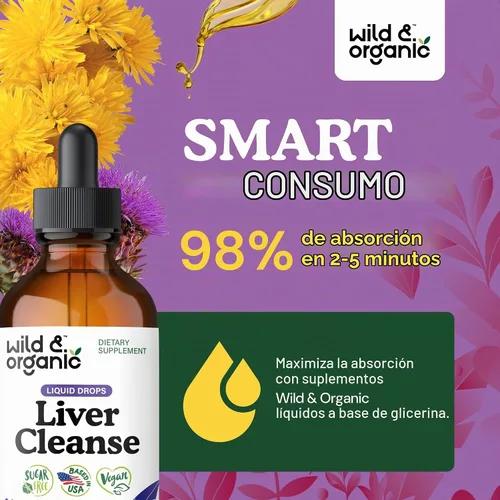 Vista 5 de Wild & Organic Tintura de Desintoxicación y Limpieza Hepática - Cardo Mariano, Complejo Herbal de Raíz de Diente de León - Suplemento Líquido