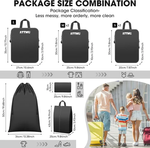 Vista 4 de Juego de 8 cubos de embalaje de compresión, cubos de embalaje expandibles para accesorios esenciales de viaje, bolsas de compresión de viaje