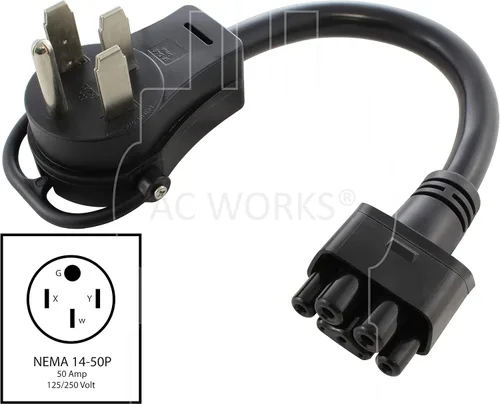 Vista 2 de AC WORKS Adaptador de carga EV para uso Tesla (14-50P 4-Prong Gen2 Pigtail-32Amp)