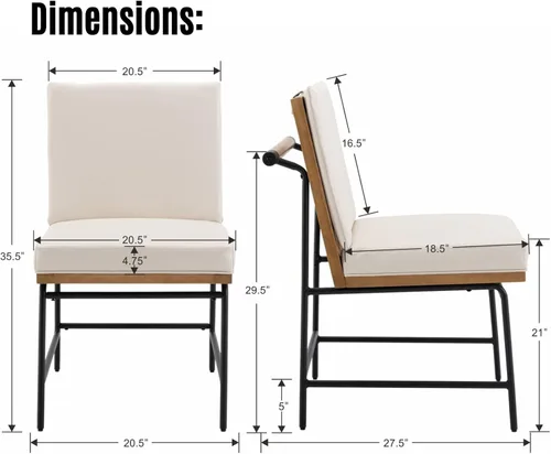 Vista 2 de LukeAlon Juego de 2 sillas de comedor de poliuretano con respaldo cuadrado Beige