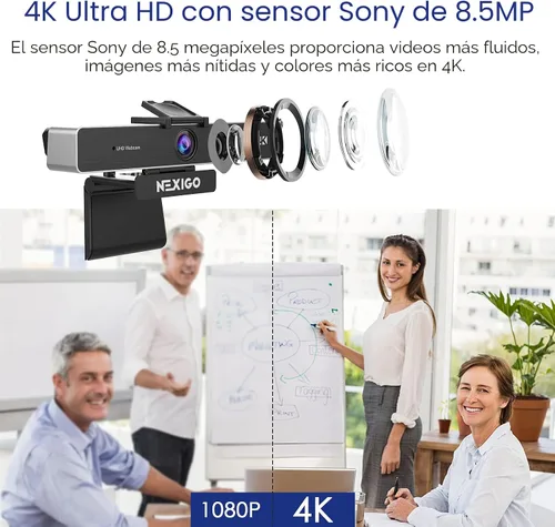 Vista 2 de NexiGo Certificada para Zoom, N950P (Gen 2) Cámara Web Zoomable 4K, Control Remoto RF, Sensor Sony_Starvis, Zoom Digital 5X, Cámara Web Profesional